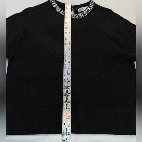 Zara Jewel Neck Black Knit Sweater Small EUC - Picture 7 of 13
